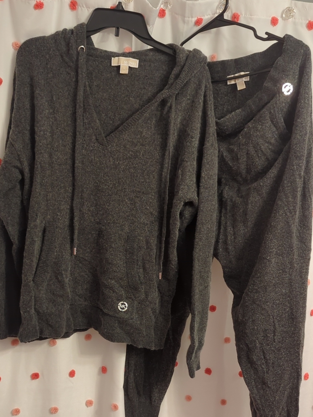 Michael Kors charcoal gray V-neck hooded sweater Sweat suit